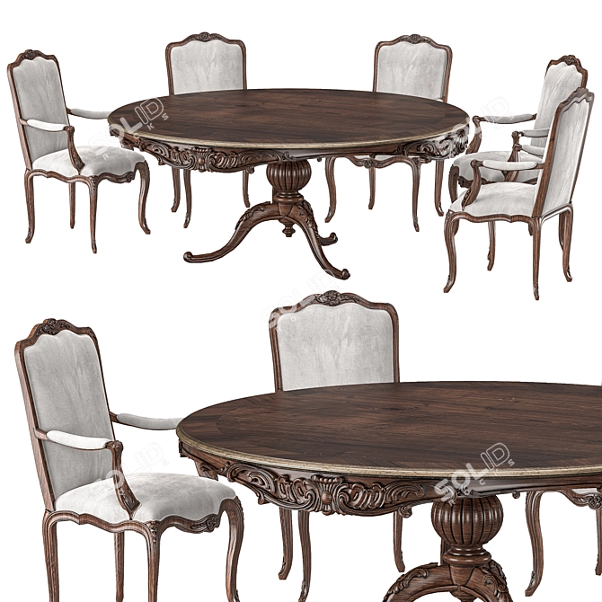 Luxury Round Table Chair Set 3D model image 1