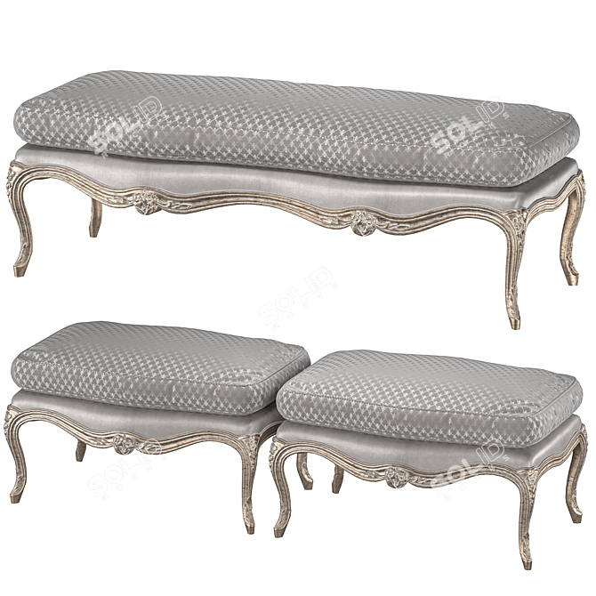 Elegant Louis Bench Set 3D model image 1