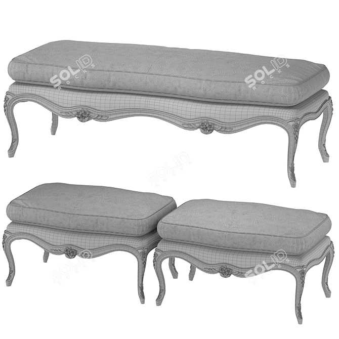 Elegant Louis Bench Set 3D model image 3