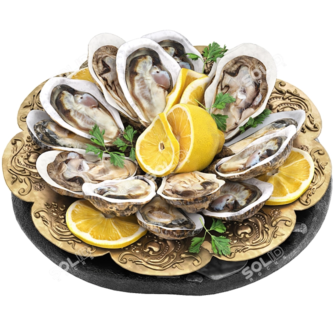 Seafood Oysters Plate 3D Model 3D model image 1