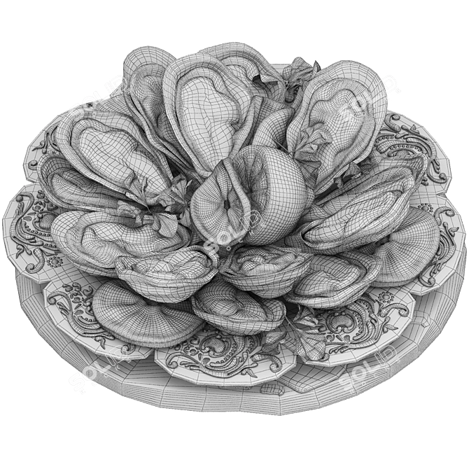 Seafood Oysters Plate 3D Model 3D model image 4