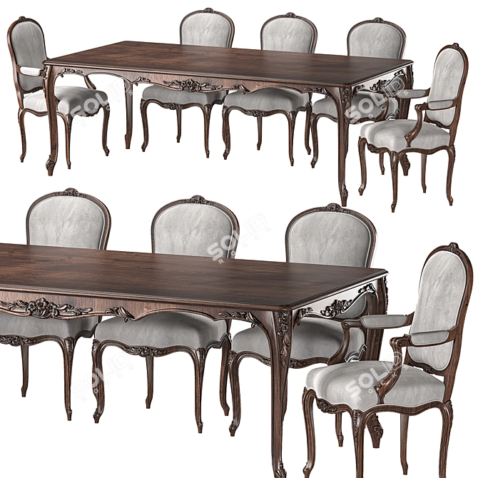 Artful Table and Chair Set 3D model image 1