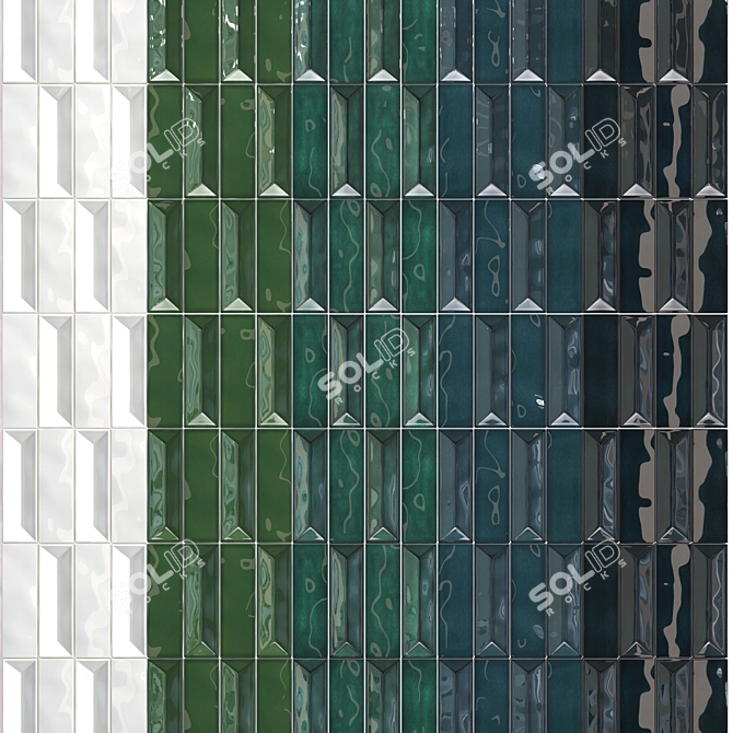 Crafted Mosaic Tiles in White, Green & Blue 3D model image 1