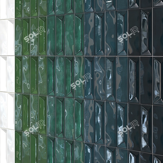 Crafted Mosaic Tiles in White, Green & Blue 3D model image 2