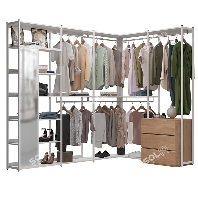 Corner Clothes Rack for Store 3D model image 1