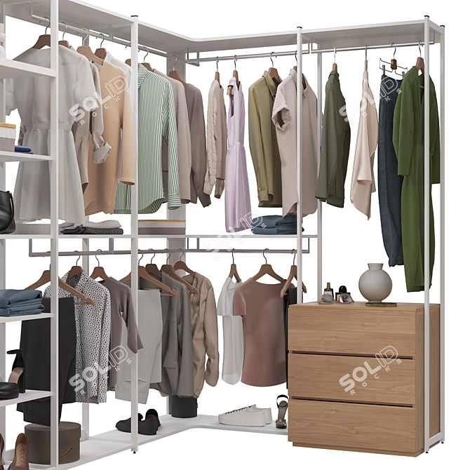 Corner Clothes Rack for Store 3D model image 3