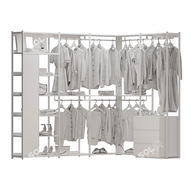 Corner Clothes Rack for Store 3D model image 4