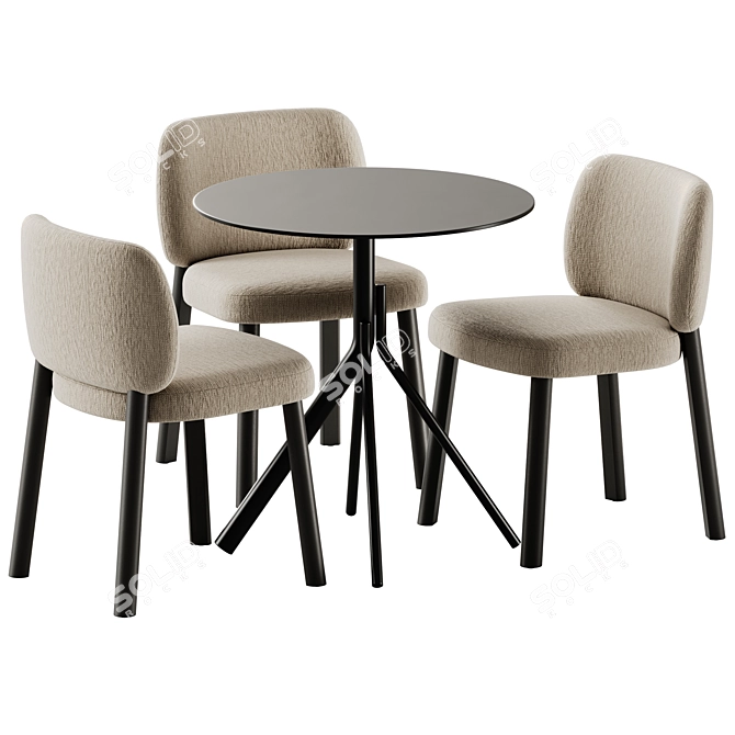 Modern Fabric Chair & Steel Table 3D model image 2