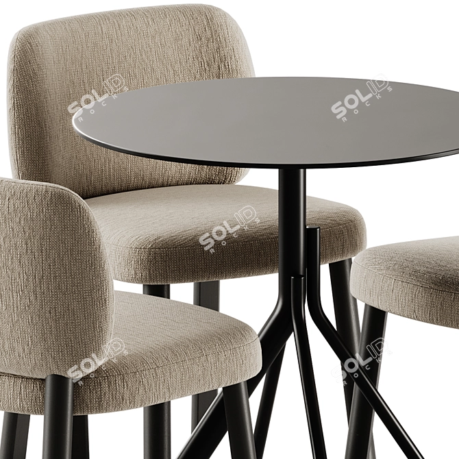 Modern Fabric Chair & Steel Table 3D model image 3
