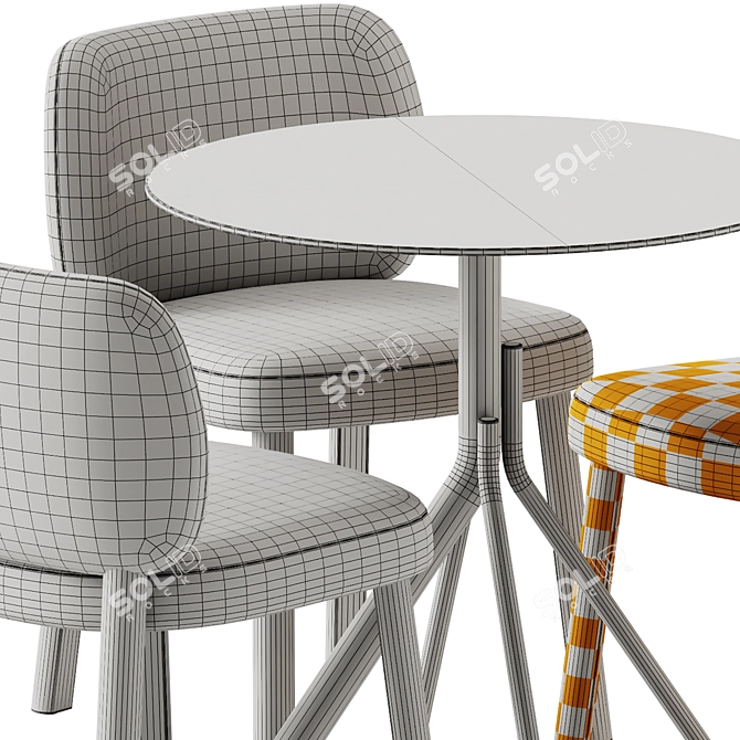 Modern Fabric Chair & Steel Table 3D model image 7