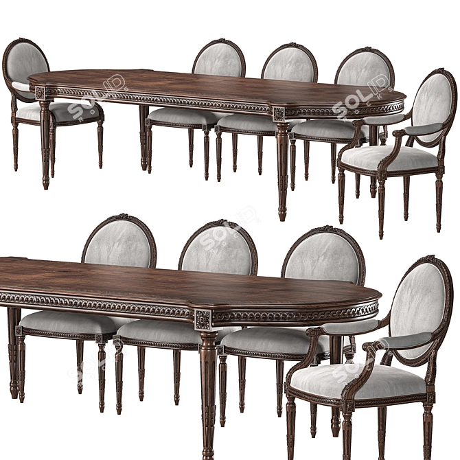 Elegant Louis Table Chair Set 3D model image 1