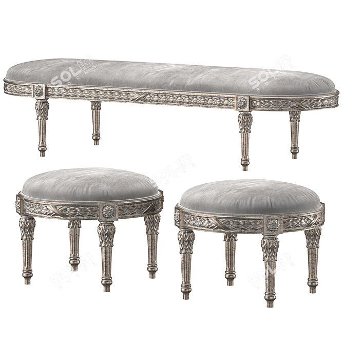 Elegant Curved Bench Sculpture 3D model image 1