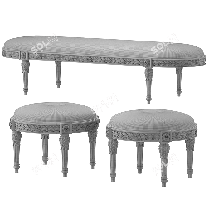 Elegant Curved Bench Sculpture 3D model image 4