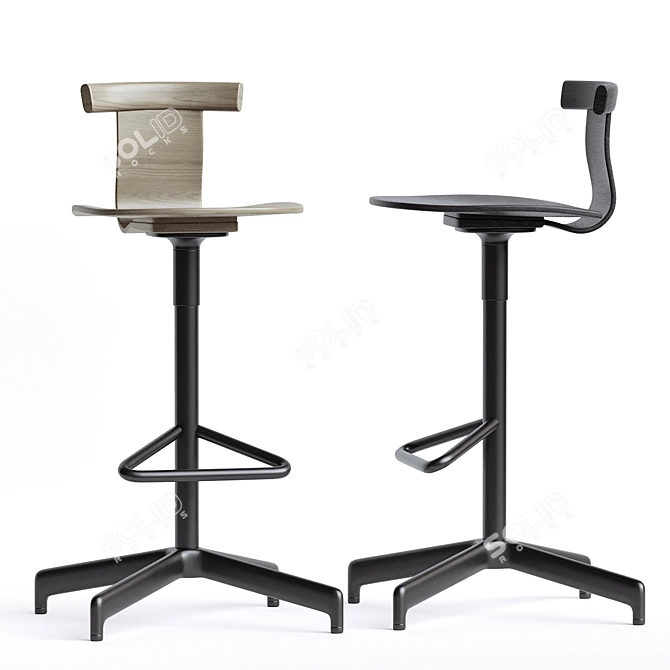 Minimalist Wooden Bar Stool 3D model image 3