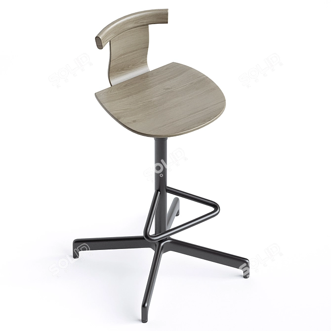 Minimalist Wooden Bar Stool 3D model image 4