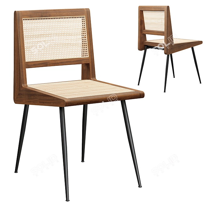 Rattan Dining Chair, Metal Legs 3D model image 3