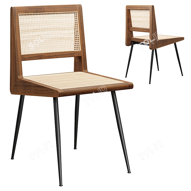 Rattan Dining Chair, Metal Legs 3D model image 7