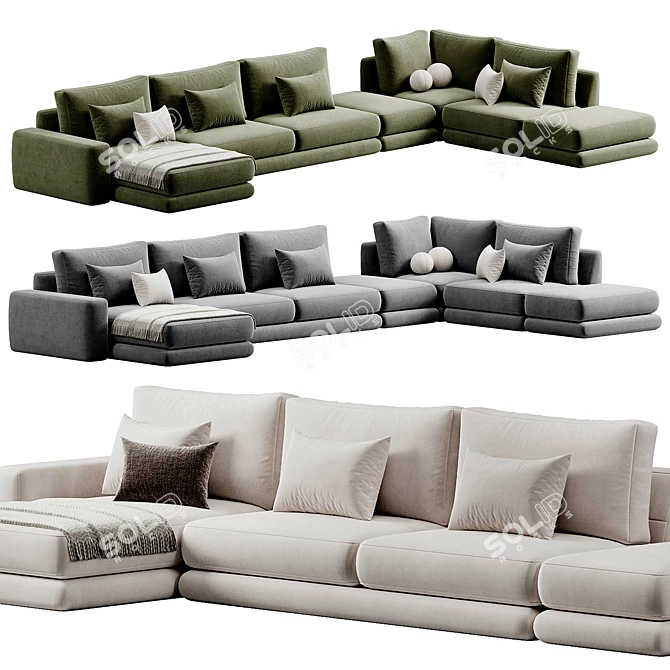 Modern Corner Fabric Sofa Monza 3D model image 4