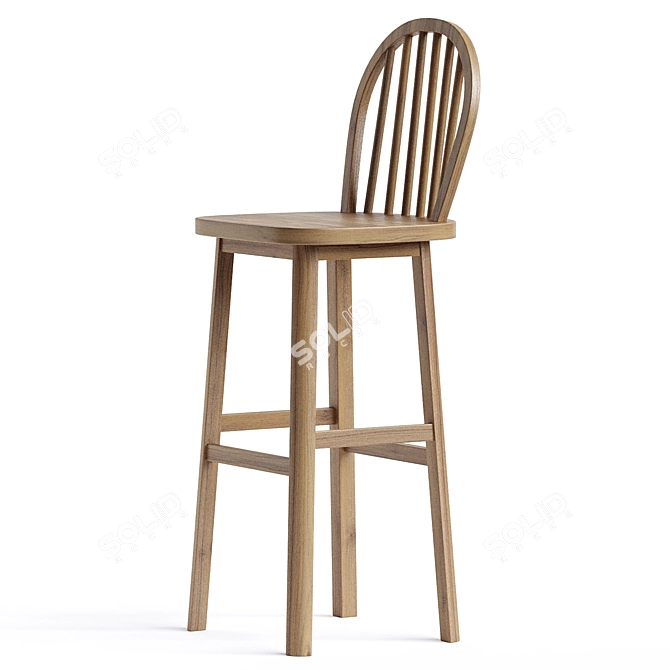 Elegant Wood Counter Stool 3D model image 3