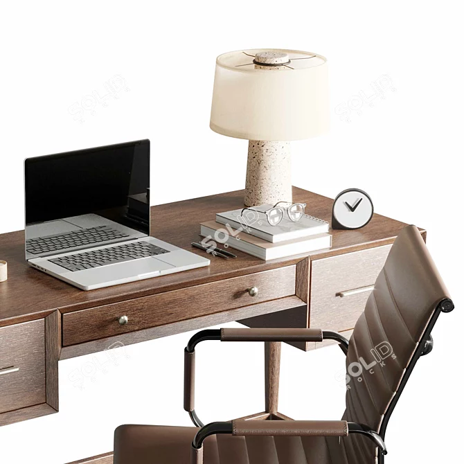 Retro-Inspired Mid-Century Office Desk 3D model image 3