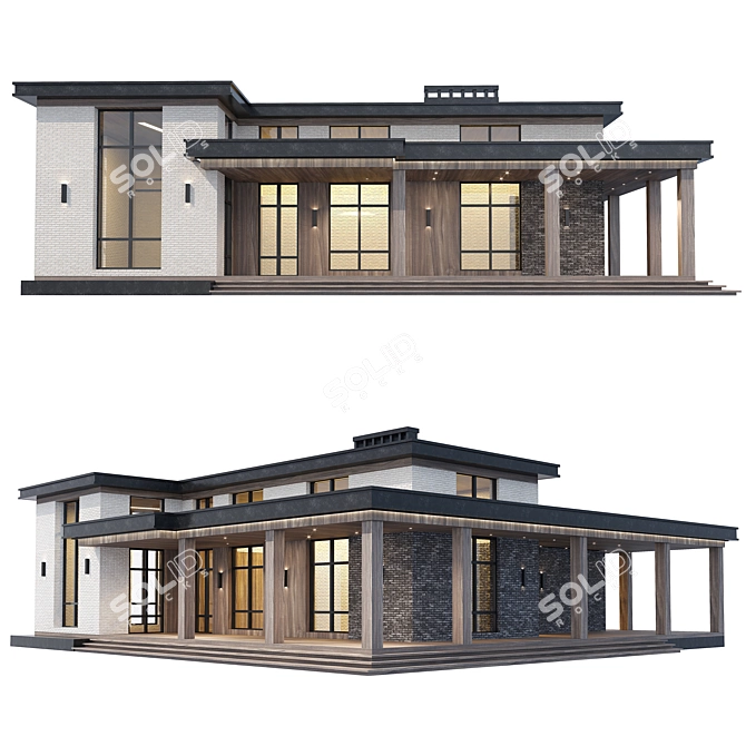 Stylish Modern House Building 3D model image 1