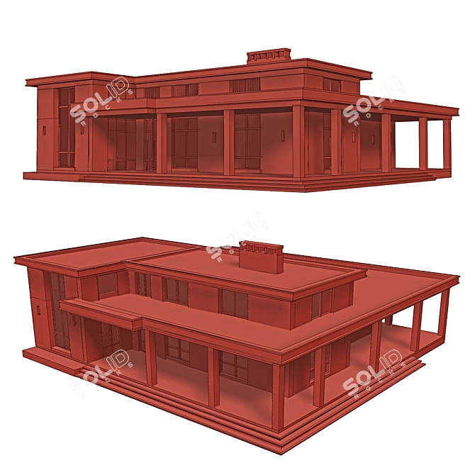 Stylish Modern House Building 3D model image 2