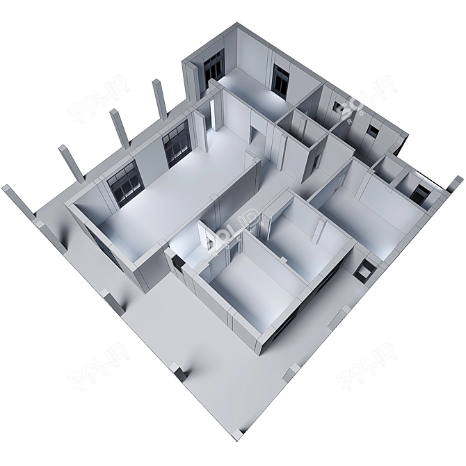 Stylish Modern House Building 3D model image 3