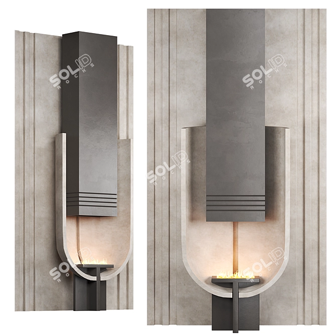 Contemporary Curved Fireplace with Vray 3D model image 1