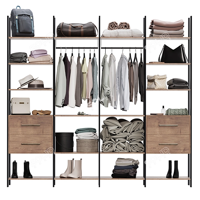 Modern Wardrobe Set with Clothes 3D model image 1