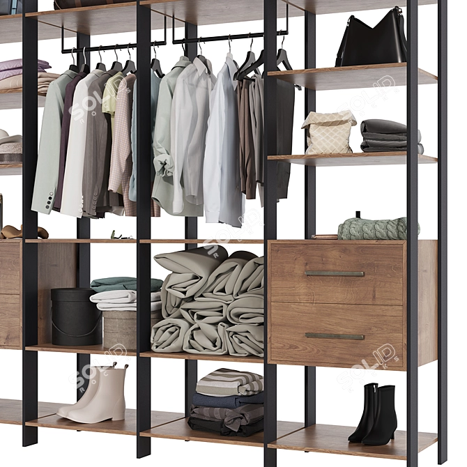 Modern Wardrobe Set with Clothes 3D model image 2