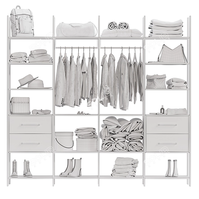 Modern Wardrobe Set with Clothes 3D model image 6