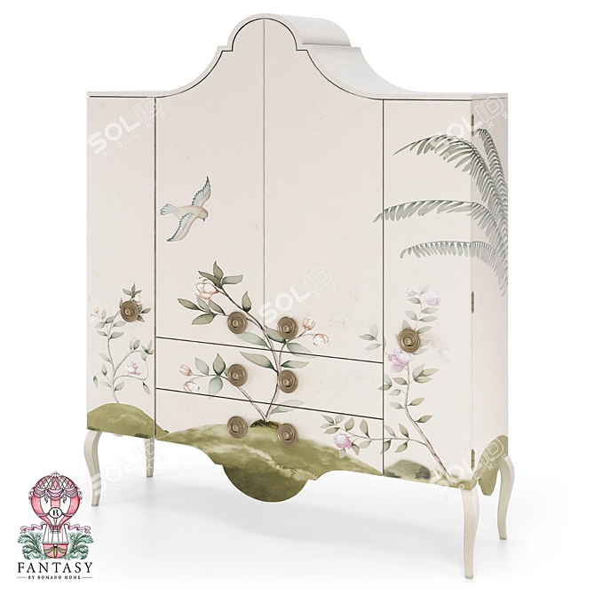 Fantasy Four-Door Fleur De Lis Cabinet 3D model image 1