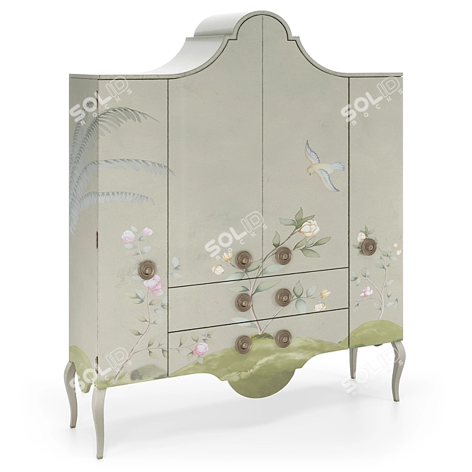 Fantasy Four-Door Fleur De Lis Cabinet 3D model image 2