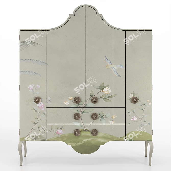 Fantasy Four-Door Fleur De Lis Cabinet 3D model image 3