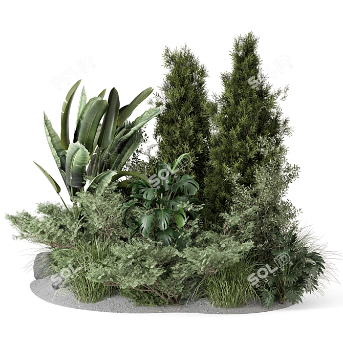 Outdoor Garden Set Bush and Tree 3D model image 1