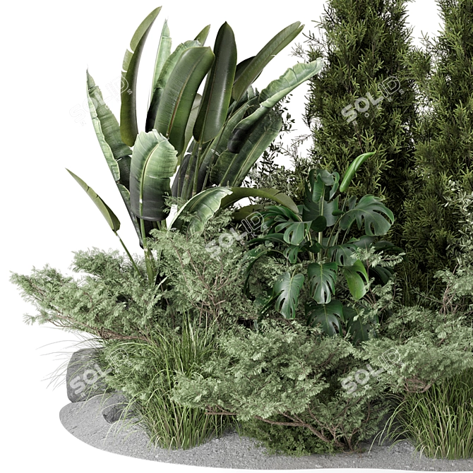 Outdoor Garden Set Bush and Tree 3D model image 2