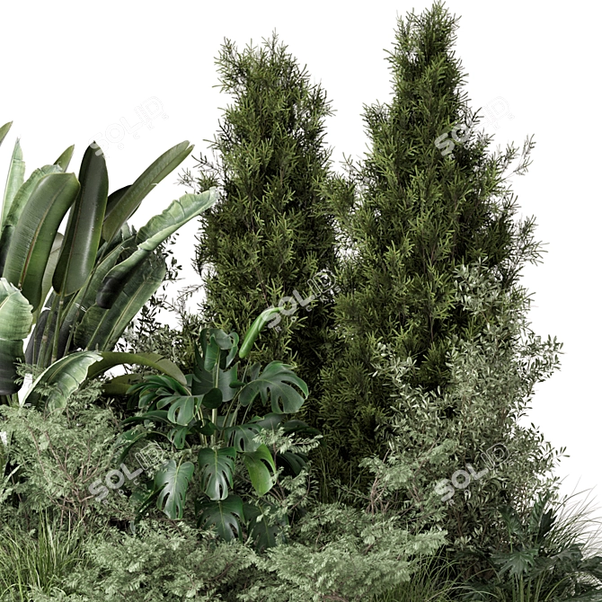 Outdoor Garden Set Bush and Tree 3D model image 3