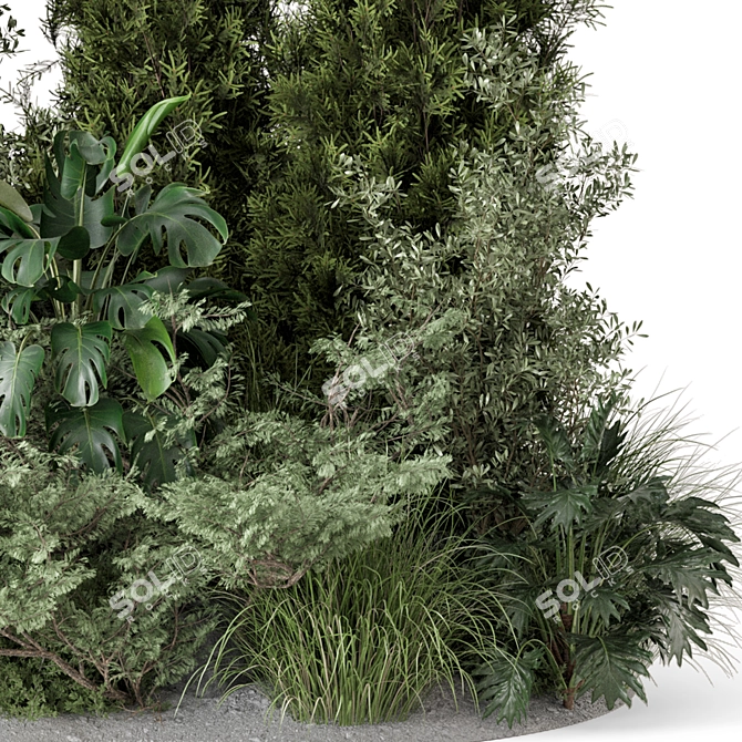 Outdoor Garden Set Bush and Tree 3D model image 5