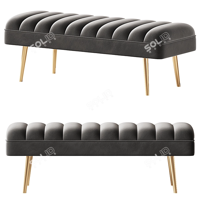 Modern Grey Velvet Bench 3D model image 1