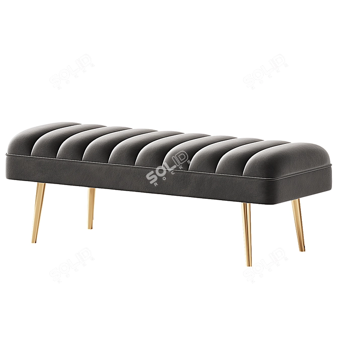 Modern Grey Velvet Bench 3D model image 2