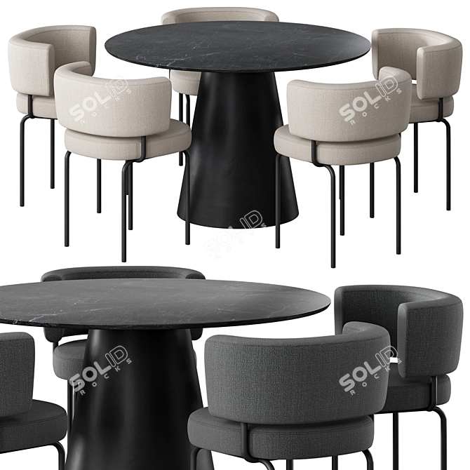 Modern Round Dining Chair Table Set 3D model image 1