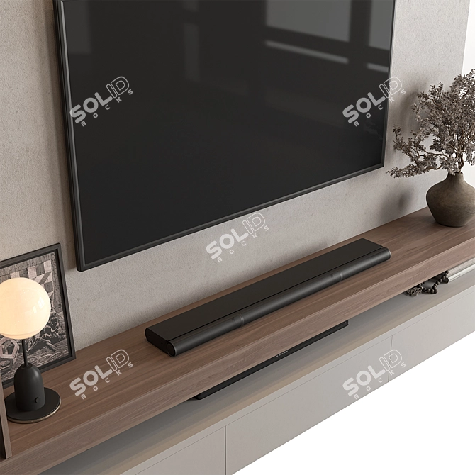 Modern Concrete & Wood TV Wall 3D model image 4