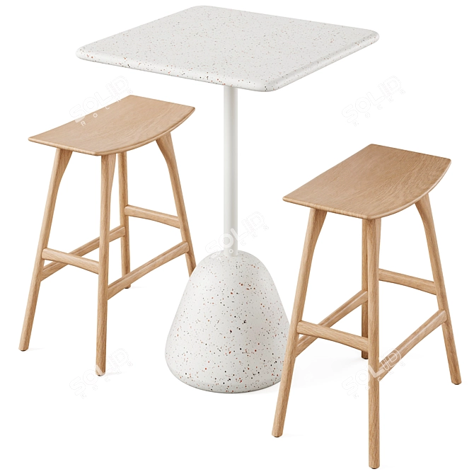 Terrazzo Bar Table & Stool 3D model image 4