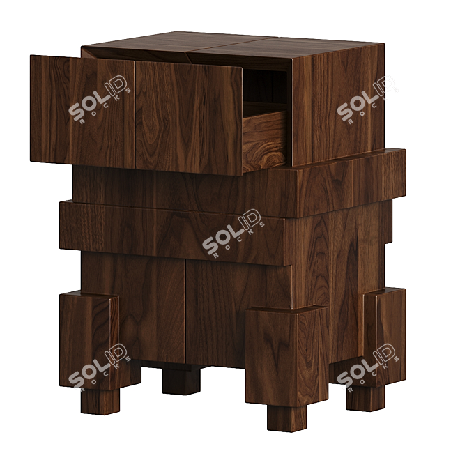 Artisanal Modern Walnut Bedside Table 3D model image 2