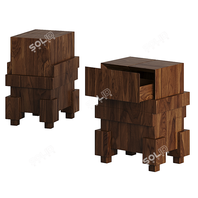 Artisanal Modern Walnut Bedside Table 3D model image 3