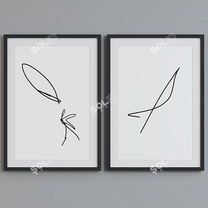 Modern Abstract Line Picture Frame Set 3D model image 2