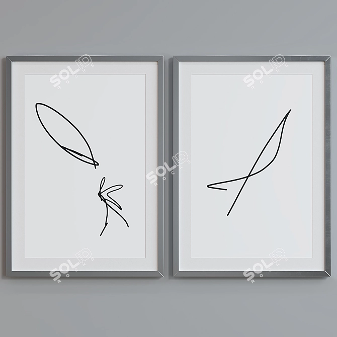 Modern Abstract Line Picture Frame Set 3D model image 3