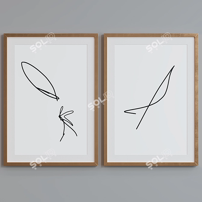 Modern Abstract Line Picture Frame Set 3D model image 4