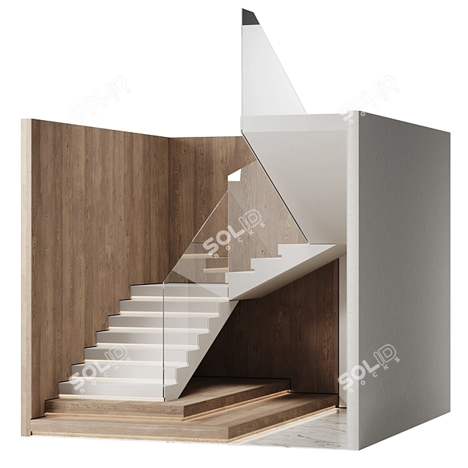 Elegant P-Shape Glass Staircase 3D model image 1