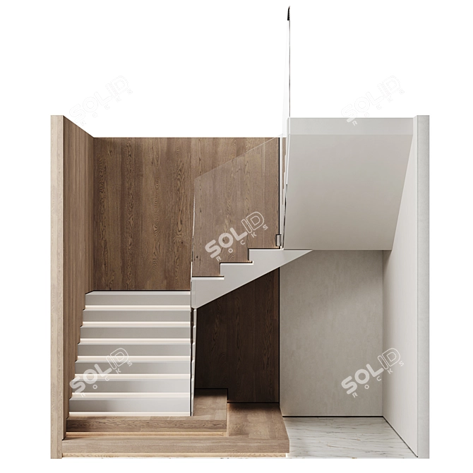 Elegant P-Shape Glass Staircase 3D model image 3